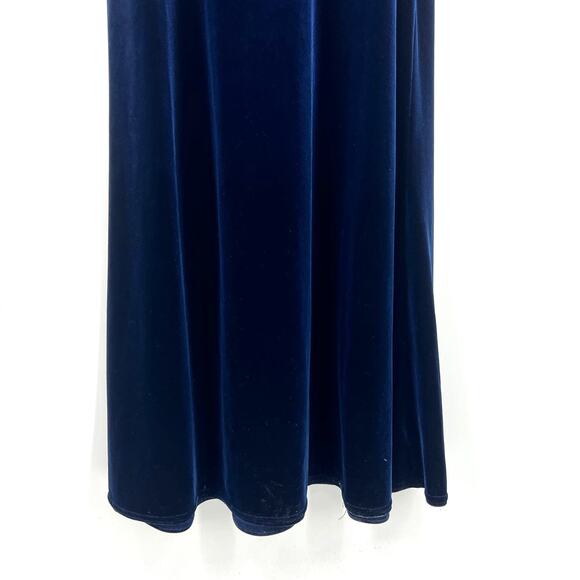Y2K 90s Bruno Duluc Dark Blue Sleeveless Velvet Stretchy Maxi Dress Prom S Small - Picture 3 of 14